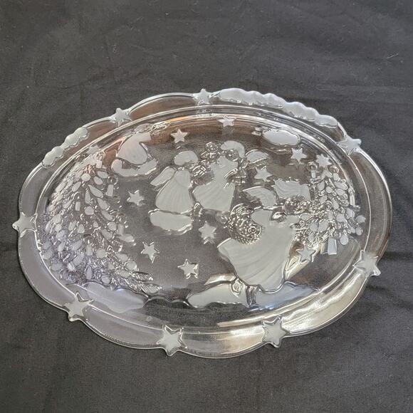 VTG 90s Mikasa Holiday Classics Oval Sweet Dish 9" Glass Angel Christmas Party - Picture 5 of 7